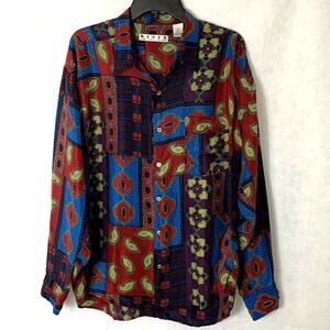 Basix Fenn‎ Wright & Mason 100% Silk Paisley Blouse Women's Size Large